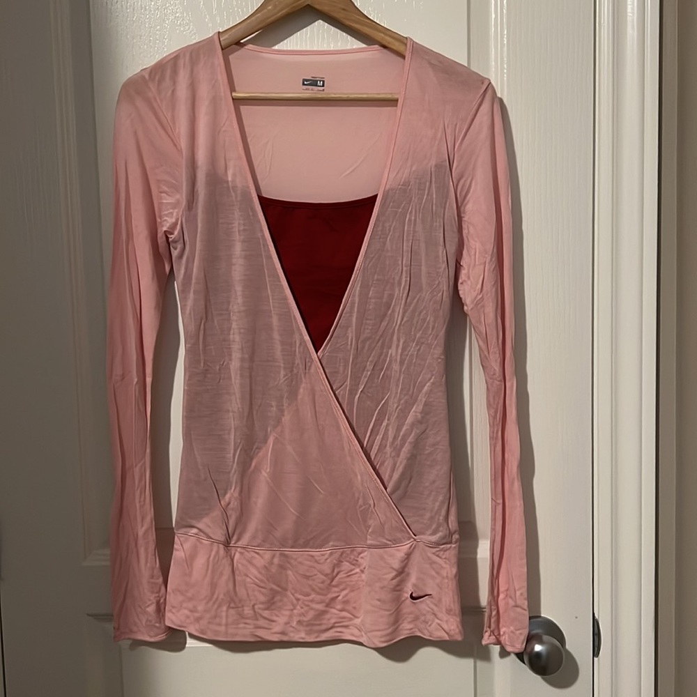 Nike pink and burgundy faux wrap dance top size medium